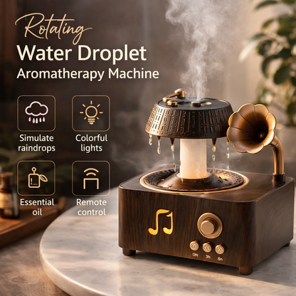 Vintage Gramophone Rain Drop Aroma Diffuser – 250ml with Remote & 7-Color Light