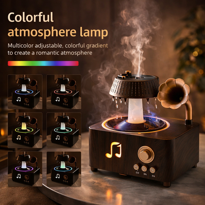 Vintage Gramophone Rain Drop Aroma Diffuser – 250ml with Remote & 7-Color Light