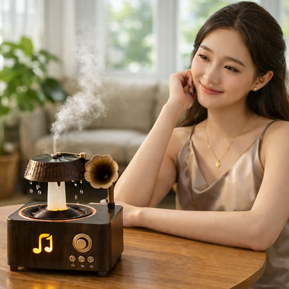 Vintage Gramophone Rain Drop Aroma Diffuser – 250ml with Remote & 7-Color Light