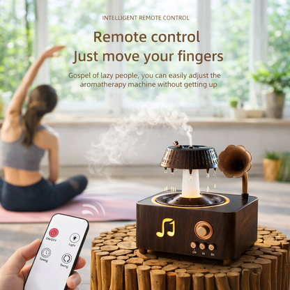 Vintage Gramophone Rain Drop Aroma Diffuser – 250ml with Remote & 7-Color Light