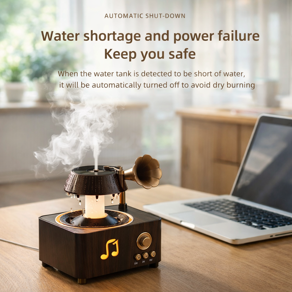 Vintage Gramophone Rain Drop Aroma Diffuser – 250ml with Remote & 7-Color Light